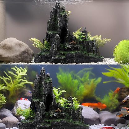 Aquarium Rockery Mountain Decor,Large Aquarium Ornament,Resin Large Rockery Ornaments, Large Shelter Hole for Fish and Shrimp, Artificial Rock Cave Landscape.