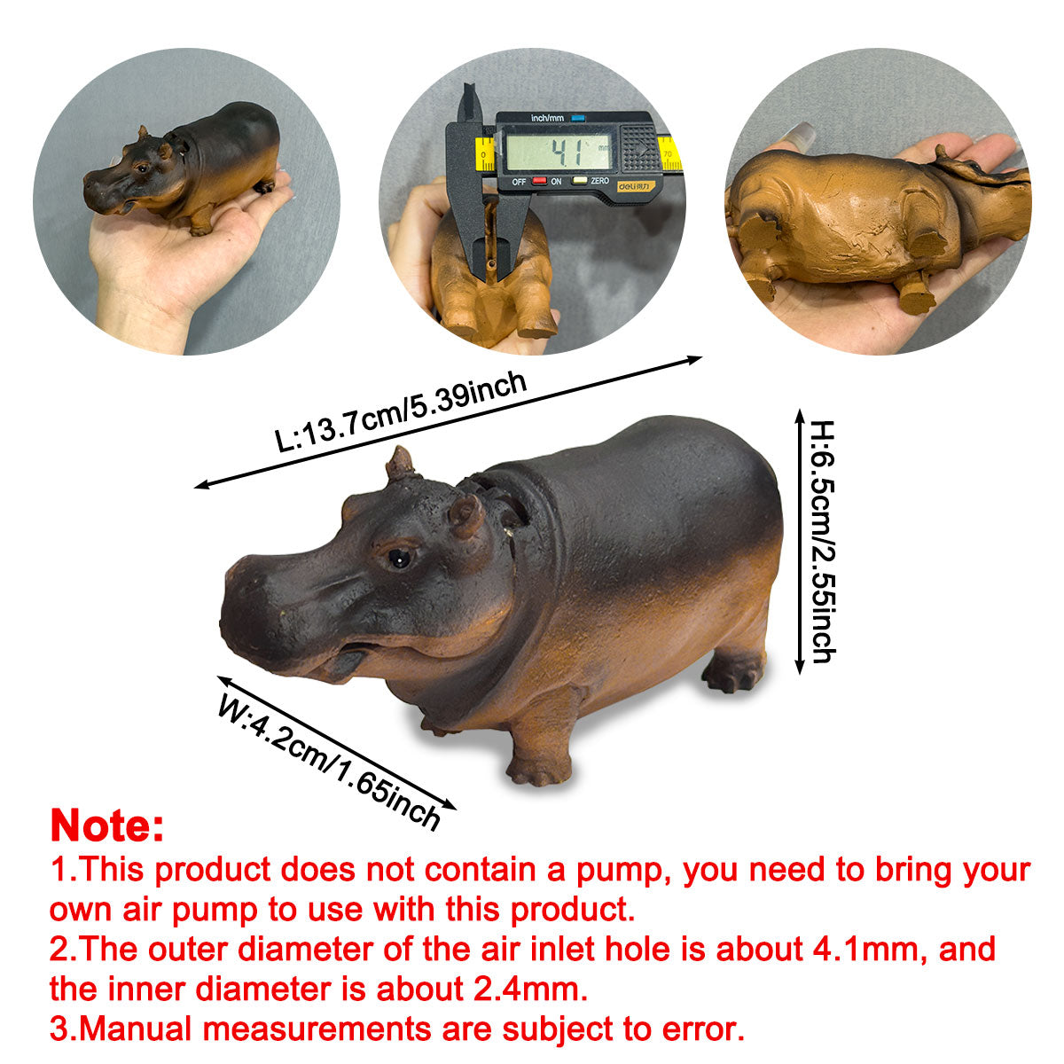 Aquarium Artificial Resin Hippo-Shaped Air Bubbler Decorations for Fish Tank, Aerated Bubble Stones, Aquatic Pet Supplies Home Accessories Decoration, Fish Tank Bubbler Decorations Aquarium Ornament Kit with Air Stone Pump, Pump not included