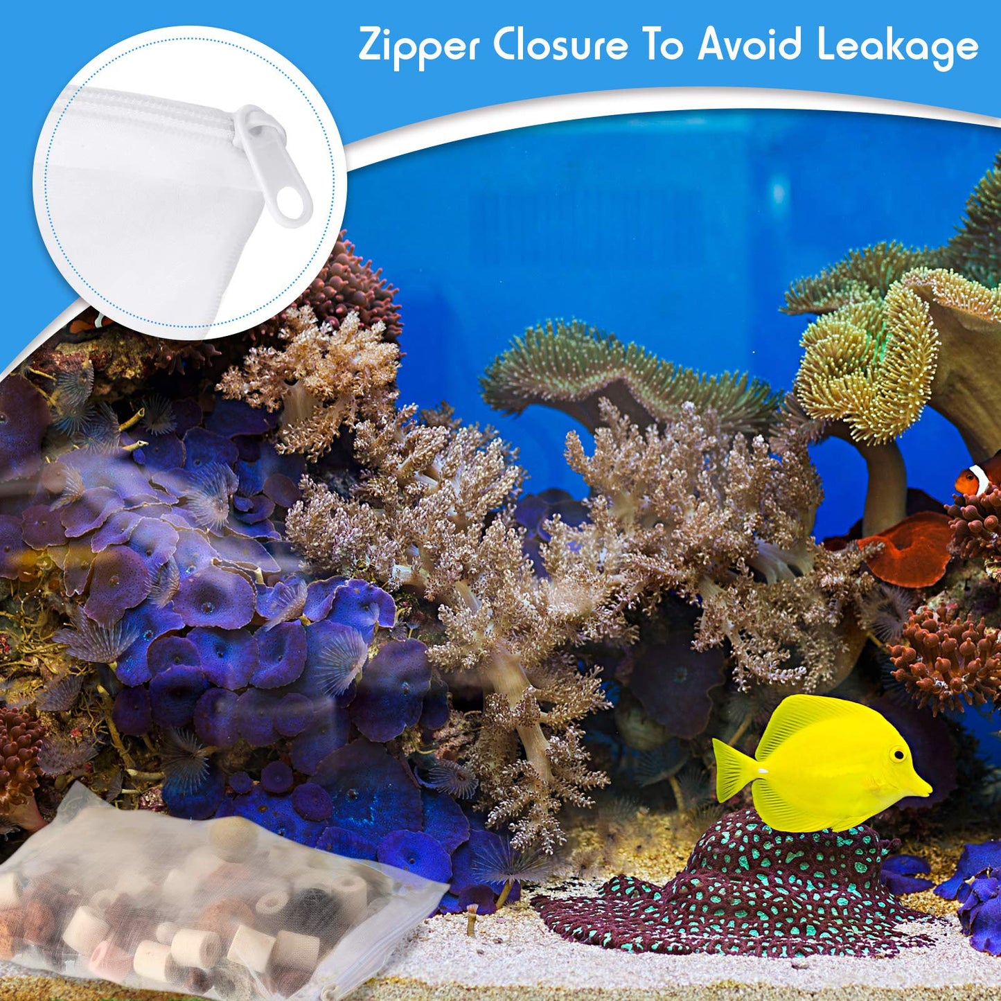 10 PCS Aquarium Filter Media Bags, Reusable Mesh Bags Aquarium Substrate, Aquarium Media Bag, Filter Media Bag, Aquarium Filter Media Bags with Zipper for Fish Tank Filter, Not Included Activated Carbon, Biospheres Ceramic Rings(5.9Inchesx7.8Inches)