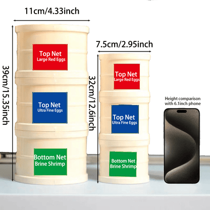 3-Layer Brine Shrimp Egg Separator, Red Egg & Ultra-Fine Egg Hatchery Filter with Cylindrical Net Design, 99% Separation Efficiency for Aquarium Fish Feeding