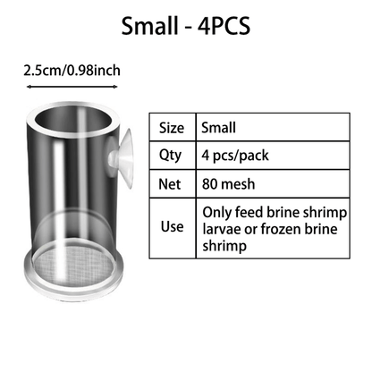 4PCS Acrylic Brine Shrimp Feeding Cups with 80 Mesh Net – Semi-Automatic Feeder Rings for Guppy, Betta, and Fish Fry – For Fresh or Frozen Baby Brine Shrimp