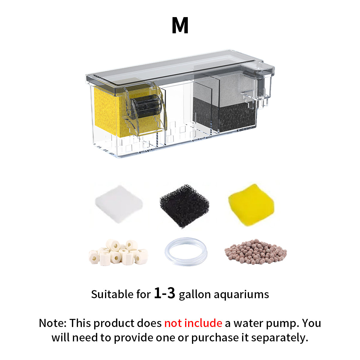 Aquarium Waterfall Filtration with Filter Media for Small Fish Tank, External Wall-Mounted Fish Tank Filter, Pump Not Included, Suitable for 1-9 Gallon Tank