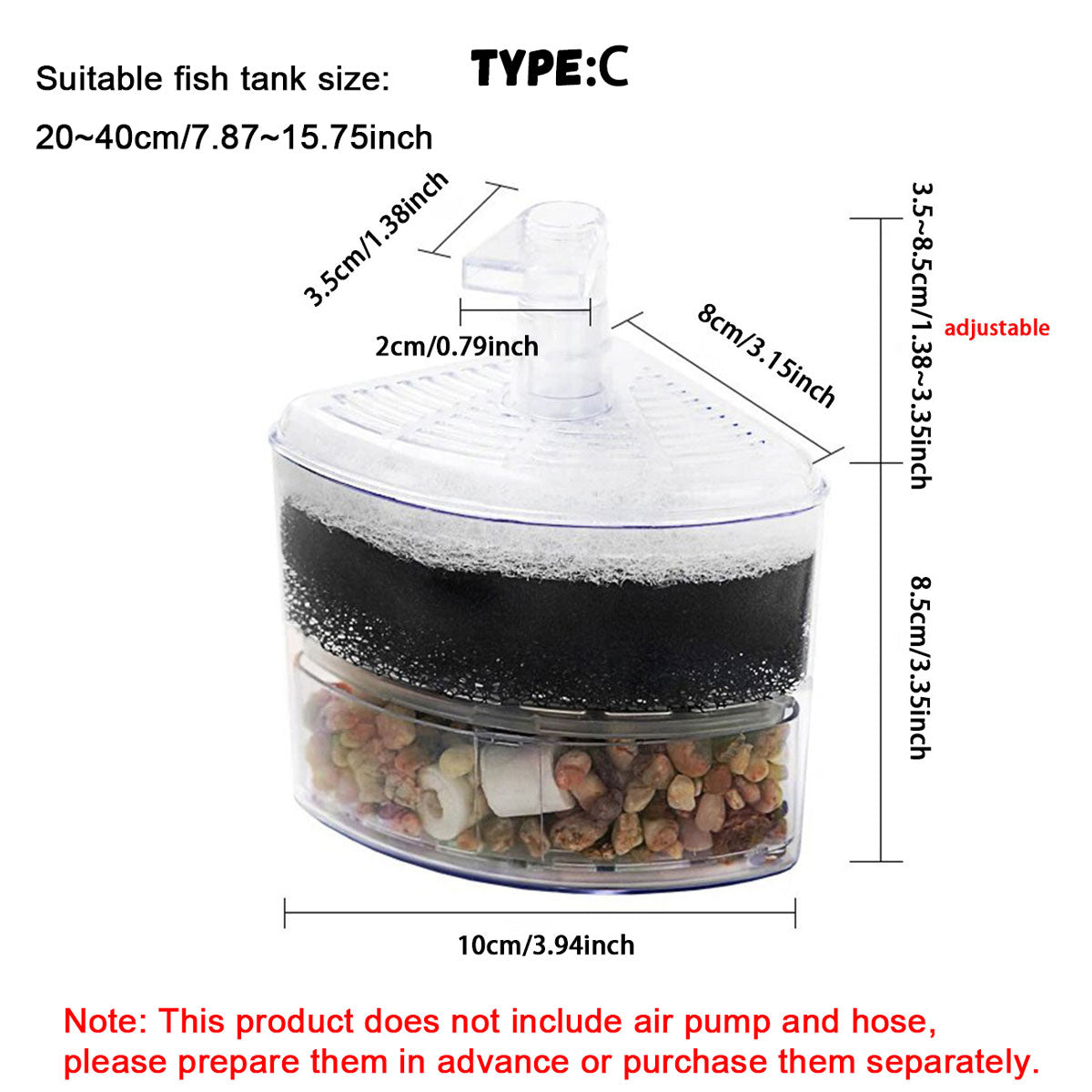 Aquarium Corner Sponge Filter,Bio Foam Filter with Natural Stone Gravels and Ceramic Rings for Fish Tank (Air Pump Not Included)