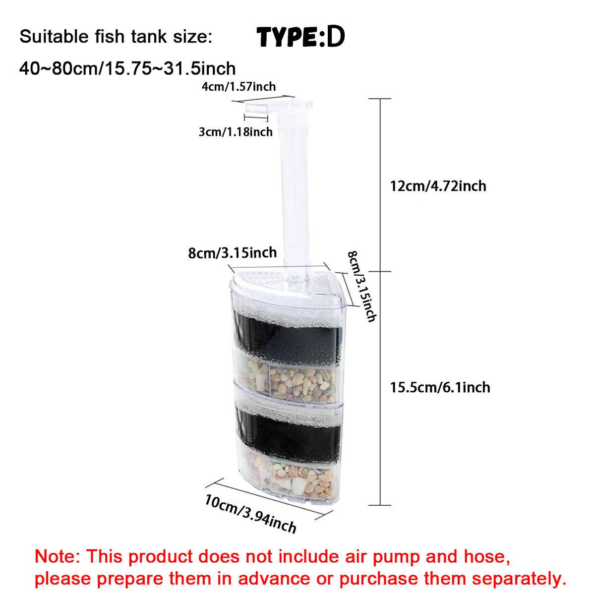 Aquarium Corner Sponge Filter,Bio Foam Filter with Natural Stone Gravels and Ceramic Rings for Fish Tank (Air Pump Not Included)