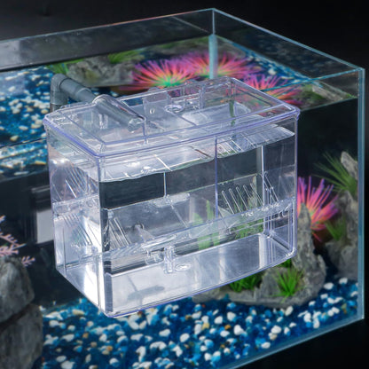 Acrylic Hang-On Breeding & Isolation Box — Fry/Shrimp Incubator & Refugium, Medium 2-Chamber (No Pump) / Large 3-Chamber (No Pump), Clear External Hatchery for Freshwater & Marine