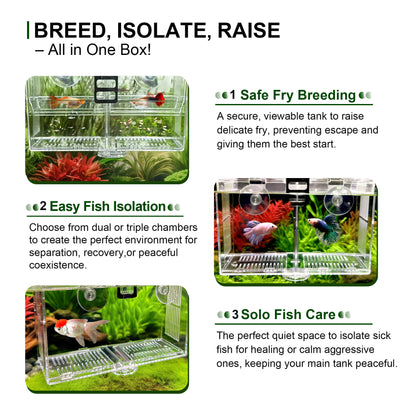 BaoZqua Aquarium Fish Breeder & Isolation Box, Transparent Hatching Incubator Tank with Suction Cups & Hook, Nursery for Livebearer Guppy Fry Breeding and Betta Fish, Shrimp Quarantine