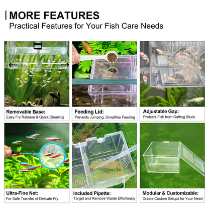 BaoZqua Aquarium Fish Breeder & Isolation Box, Transparent Hatching Incubator Tank with Suction Cups & Hook, Nursery for Livebearer Guppy Fry Breeding and Betta Fish, Shrimp Quarantine