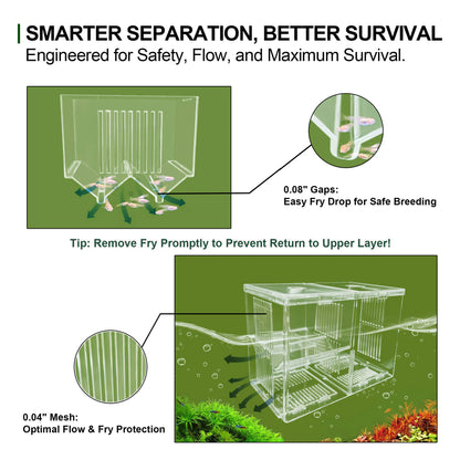 BaoZqua Aquarium Fish Breeder & Isolation Box, Transparent Hatching Incubator Tank with Suction Cups & Hook, Nursery for Livebearer Guppy Fry Breeding and Betta Fish, Shrimp Quarantine