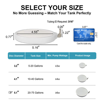 Air Stones for Aquariums, Aquarium Bubbler Fish Tank Oxygen Diffuser, Stainless Steel Nozzle Nano Atomization Disc for Freshwater Saltwater Hydroponics DWC Pond, 20-75 Gallon Tank