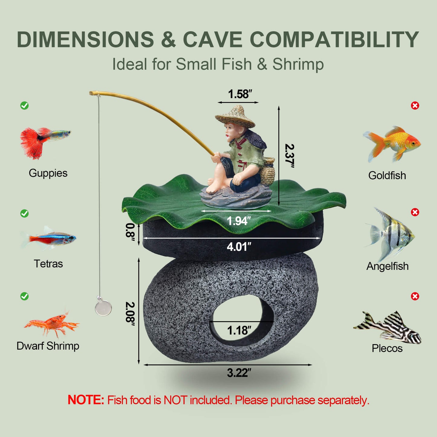 BaoZqua 3-in-1 Floating Fish Tank Fisherman Decor, Lotus Pad & Betta Cave