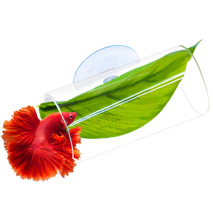 BaoZqua Acrylic Betta Hammock Tunnel, Betta Fish Tank Accessories & Aquarium Tunnel Decor, Fish Tank Hideout with Soft Faux Leaf Hammock, Beta Bed Resting Spot for Bettas