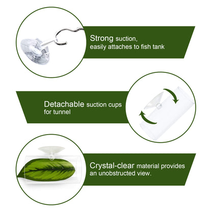 BaoZqua Acrylic Betta Hammock Tunnel, Betta Fish Tank Accessories & Aquarium Tunnel Decor, Fish Tank Hideout with Soft Faux Leaf Hammock, Beta Bed Resting Spot for Bettas