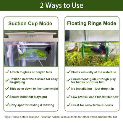 BaoZqua Betta Fish Hammock & Tunnel Hideout Bed Toy, Floating or Wall-Mounted Clear Acrylic Tube for Rest & Play, Betta Fish Tank Accessories with Suction Cup and Floating Ring for Aquarium Decoration