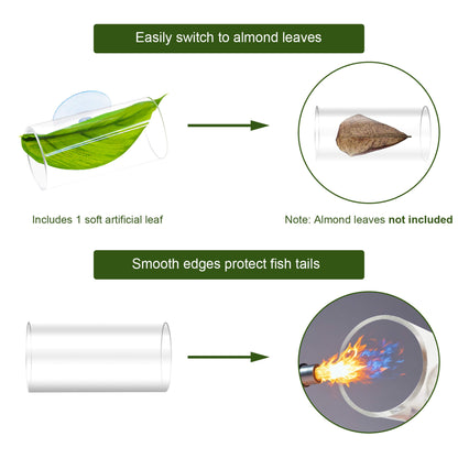 BaoZqua Betta Fish Hammock & Tunnel Hideout Bed Toy, Floating or Wall-Mounted Clear Acrylic Tube for Rest & Play, Betta Fish Tank Accessories with Suction Cup and Floating Ring for Aquarium Decoration