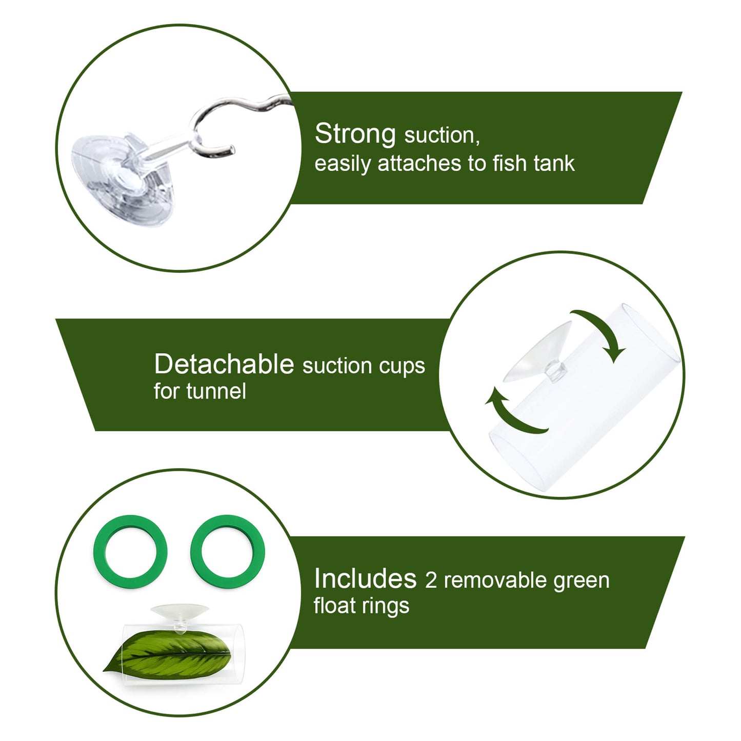 BaoZqua Betta Fish Hammock & Tunnel Hideout Bed Toy, Floating or Wall-Mounted Clear Acrylic Tube for Rest & Play, Betta Fish Tank Accessories with Suction Cup and Floating Ring for Aquarium Decoration