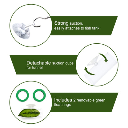 BaoZqua Betta Fish Hammock & Tunnel Hideout Bed Toy, Floating or Wall-Mounted Clear Acrylic Tube for Rest & Play, Betta Fish Tank Accessories with Suction Cup and Floating Ring for Aquarium Decoration