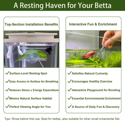 BaoZqua Acrylic Betta Hammock Tunnel, Betta Fish Tank Accessories & Aquarium Tunnel Decor, Fish Tank Hideout with Soft Faux Leaf Hammock, Beta Bed Resting Spot for Bettas