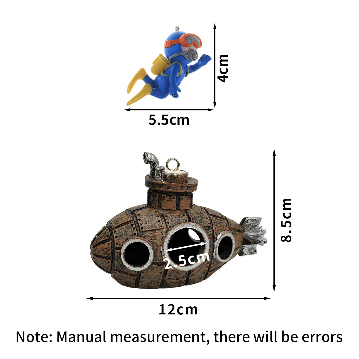 Aquarium Decoration Submarine Diver Ornament Fish Tank Hideout, Submersible Submarine, Resin  Sunken Ship Decorations
