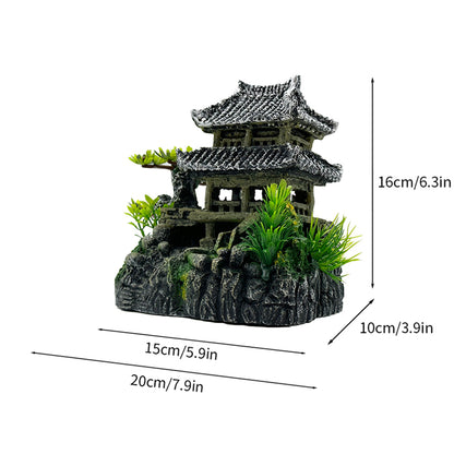 Classical Chinese Landscape for Aquarium Decorations, Fish Tank Castle with Shelf, Aquarium Ornament for Guppy Betta Clownfish