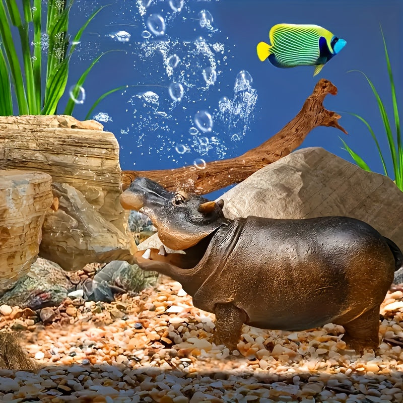 Aquarium Artificial Resin Hippo-Shaped Air Bubbler Decorations for Fish Tank, Aerated Bubble Stones, Aquatic Pet Supplies Home Accessories Decoration, Fish Tank Bubbler Decorations Aquarium Ornament Kit with Air Stone Pump, Pump not included