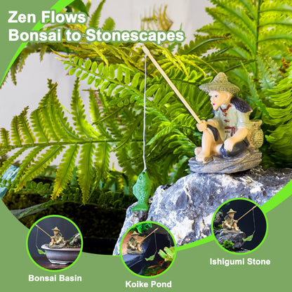BaoZqua Floating Fish Tank Decorations, Resin Fisherman Aquarium Decor with Realistic Mini Fishing Rod, Fun Fish Feeder Aquarium Ornaments for Guppy Betta and Small Schooling Species Interactive Toy