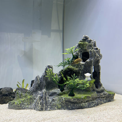 Aquarium Rockery Mountain Decor,Large Aquarium Ornament,Resin Large Rockery Ornaments, Large Shelter Hole for Fish and Shrimp, Artificial Rock Cave Landscape.