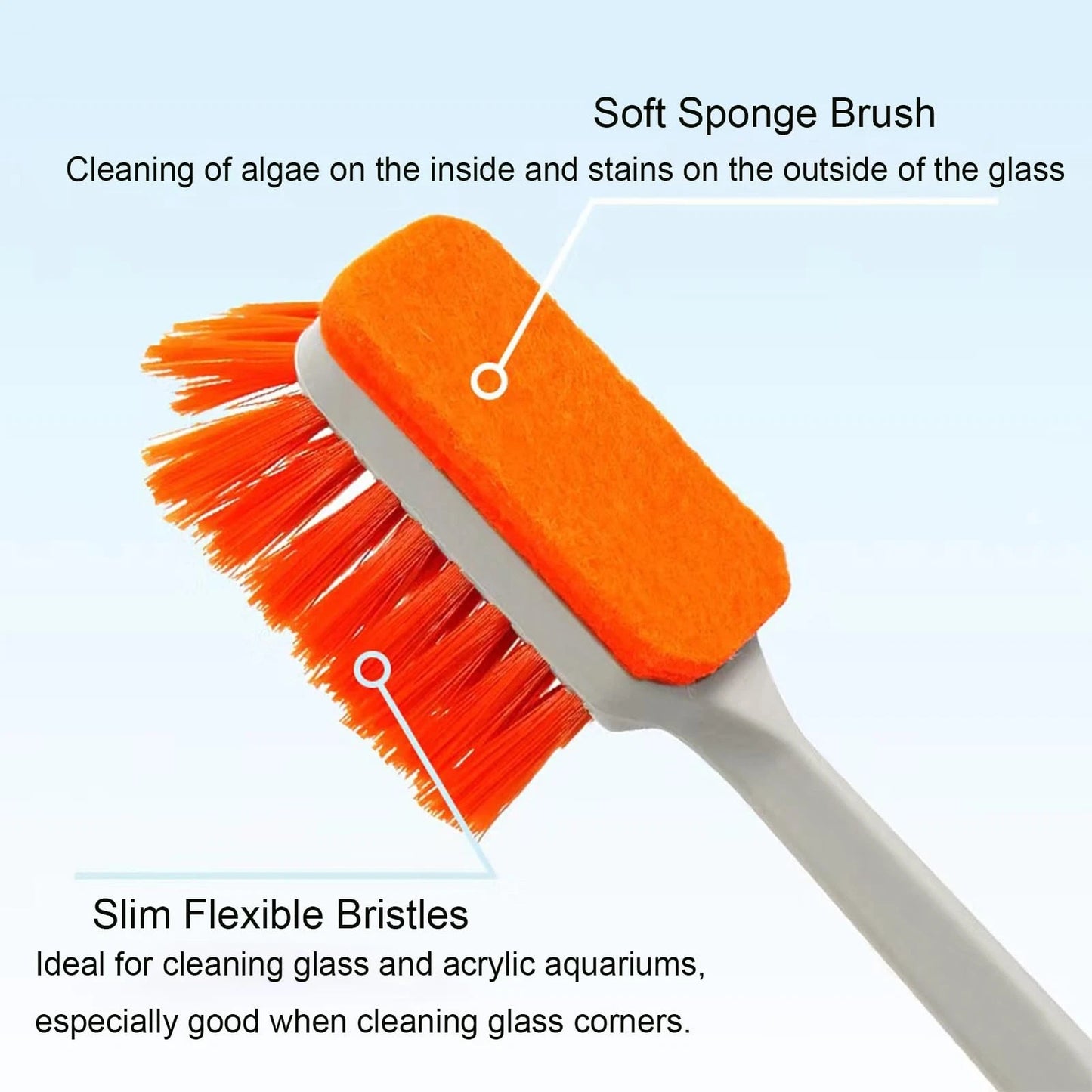 Aquarium Brush Multi-Tool Cleaning Brush with Orange Bristles, Cleaning Brush