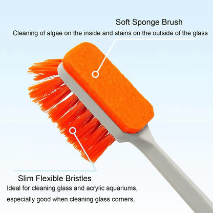 Aquarium Brush Multi-Tool Cleaning Brush with Orange Bristles, Cleaning Brush