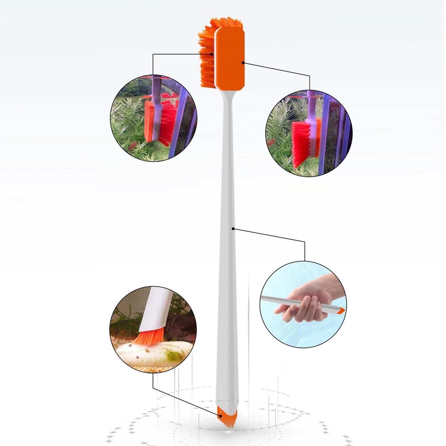 Aquarium Brush Multi-Tool Cleaning Brush with Orange Bristles, Cleaning Brush