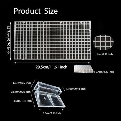 6/12 PCS Aquarium Fish Tank Top Cover Lid Divider Plastic Grid Panel Egg Crate Grate Bottom Isolation Filter Tray Separation Hoods with Acrylic Clear Holder