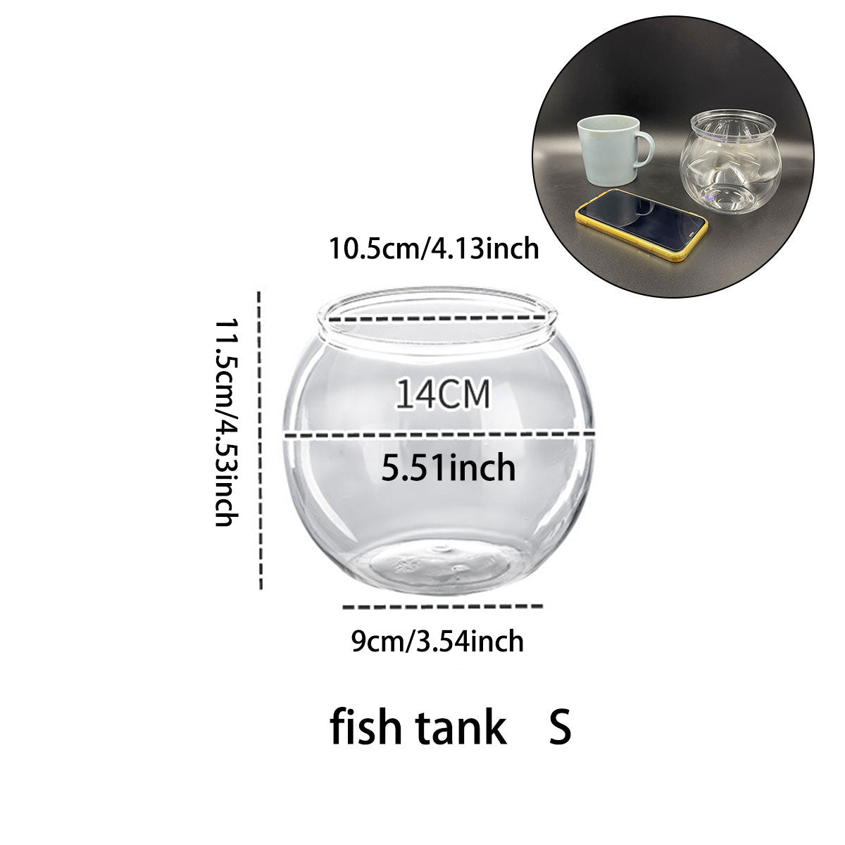 Plastic Acrylic Round Transparent for Fish Tank, Not Easy to Broke, Living Room Desktop Office Aquarium Tank, Fish Turtle Ornamental Tank, 1-4Gallons