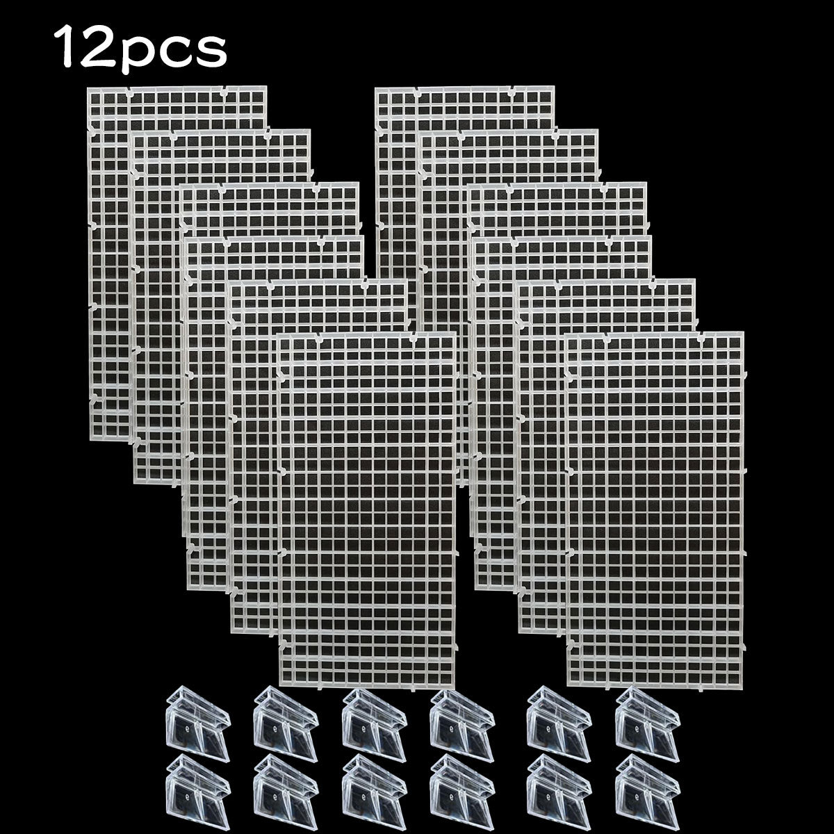 6/12 PCS Aquarium Fish Tank Top Cover Lid Divider Plastic Grid Panel Egg Crate Grate Bottom Isolation Filter Tray Separation Hoods with Acrylic Clear Holder