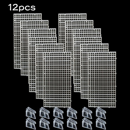 6/12 PCS Aquarium Fish Tank Top Cover Lid Divider Plastic Grid Panel Egg Crate Grate Bottom Isolation Filter Tray Separation Hoods with Acrylic Clear Holder