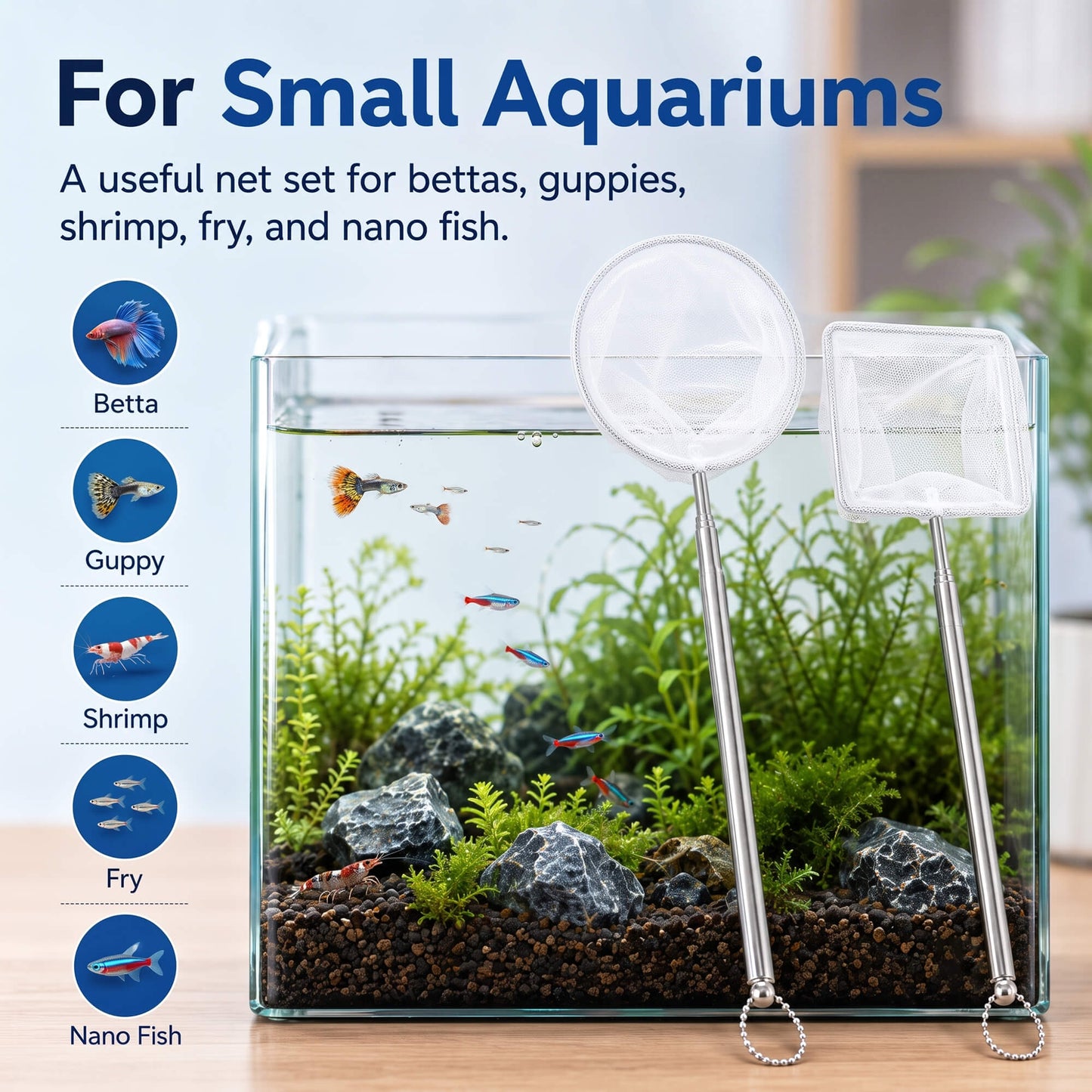 BaoZqua 2 Pack Small Aquarium Fish Net, Shrimp & Betta Net for Fish Tanks